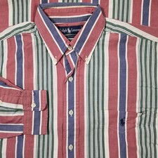 Vintage 90s Ralph Lauren Shirt Men Large Faded Multicolor Striped Pony