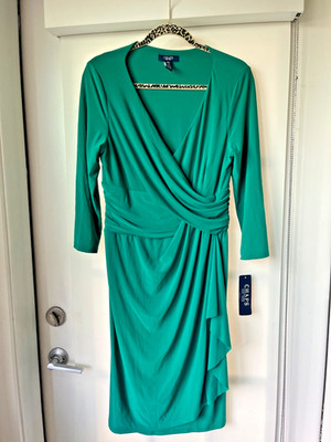 Ralph Lauren Chaps surplice ruched dress in jade green   NWT   Sz L