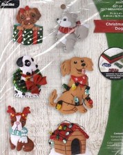 BUCILLA CHRISTMAS DOGS FELT ORNAMENTS KIT SET OF 6