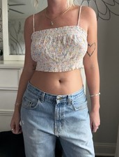 y2k floral smocked crop cami top