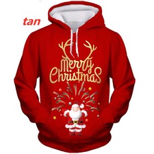 Christmas Red Hoodie, Santa Claus and Reindeer, Merry Xmas Jumper