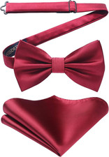Bow Ties for Men Solid Color Pre-Tie Bow Tie and Pocket Square Set Classic Forma