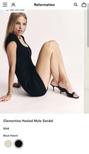NWOT Reformation Clementine Heeled Mule Sandal Black Patent Leather Size 6.5