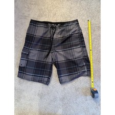 O'Neill Board Shorts Mens Size 34 Gray Plaid Swim Trunks Surf Beach