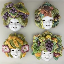 Set Of 4 Artistica Deruta of Italy Wall Mask Grape Leaf Ceramic Face Art Signed