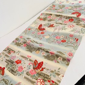 Moth Dance #B 14.5x65 LONG Vintage Japanese Chirimen Kimono Silk Fabric CK90