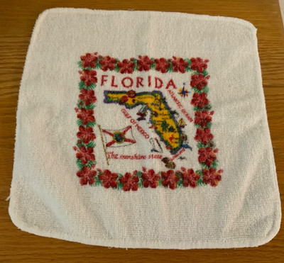Vintage Florida State Beach Terry Towel Map Washcloth Sunshine State Keys