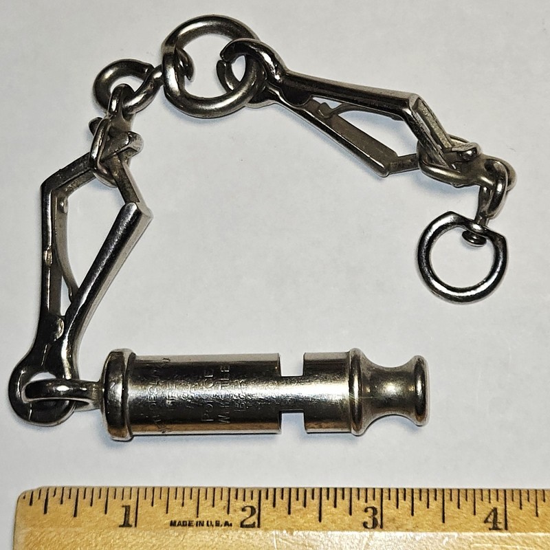 Vintage METROPOLITAN FIRE & POLICE WHISTLE B&R/Swivel Scissor Clasps/Heavy Duty