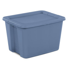 Sterilite 18 Gallon Tote Blue Plastic Storage Bin with Snap-On Lid Durable O