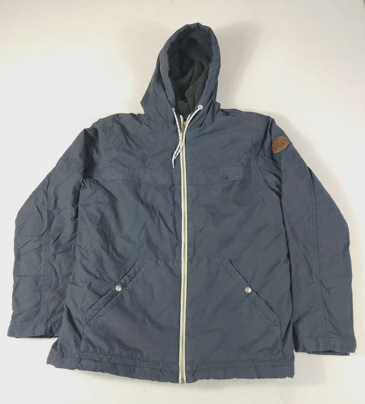 Quiksilver Jacket Mens Small Black Hooded Full Zip Quilted Warm Parka Outdoors