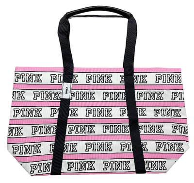 VICTORIA'S SECRET PINK LOGO STRIPED CANVAS TRAVEL BEACH GYM TOTE