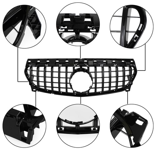 GT-R Style Front Bumper Grille Grill Fit Mercedes Benz W117 CLA250 2013-2019 - Picture 6 of 12