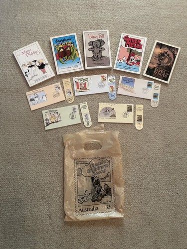 5x 1985 Australia Classic Children's Books Set + Stamp FDC + Bookmark FDI + Bag