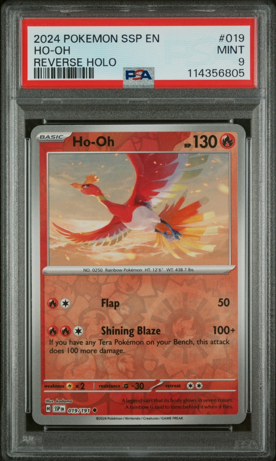 2024 POKEMON SSP EN-SURGING SPARKS REVERSE HOLO #019 HO-OH PSA 9 MINT LOW POP