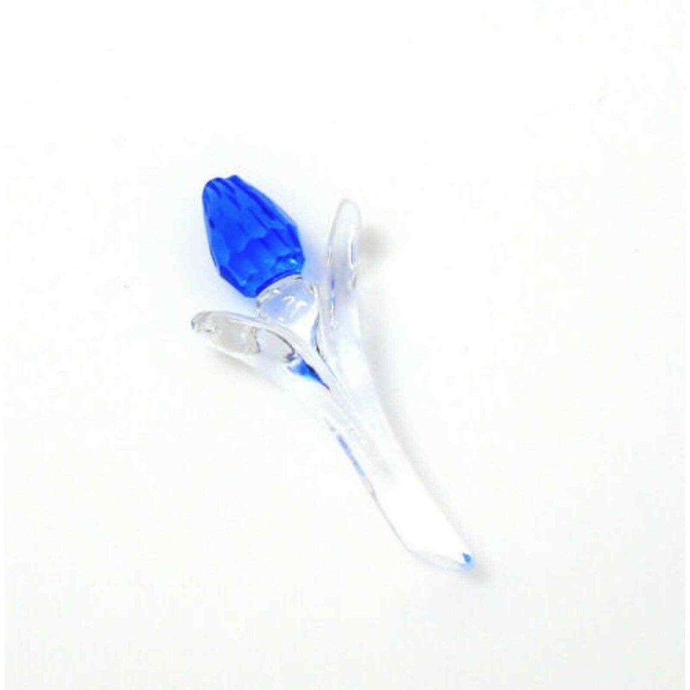 Swarovski Crystal BLUE Mini TULIP FLOWER Faceted Bud Clear Stem & Leaves 1-1/8