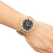 NEW MICHAEL KORS NORIE ROSE GOLD TONE,BLACK DIAL,ROMAN #'S BRACELET WATCH MK3585