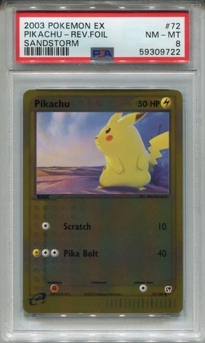 Pokemon Ex Sandstorm Reverse Foil Card #72 Pikachu PSA 8