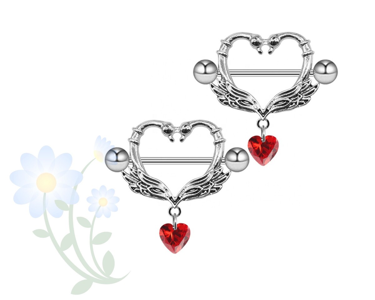 Swan heart shape nipple rings, stainless steel piercing body