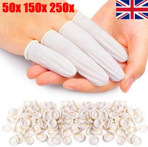 50x-250x White Latex Finger Cots Finger Cover Fingertips Protector Rubber Gloves - 第 1/17 張圖片