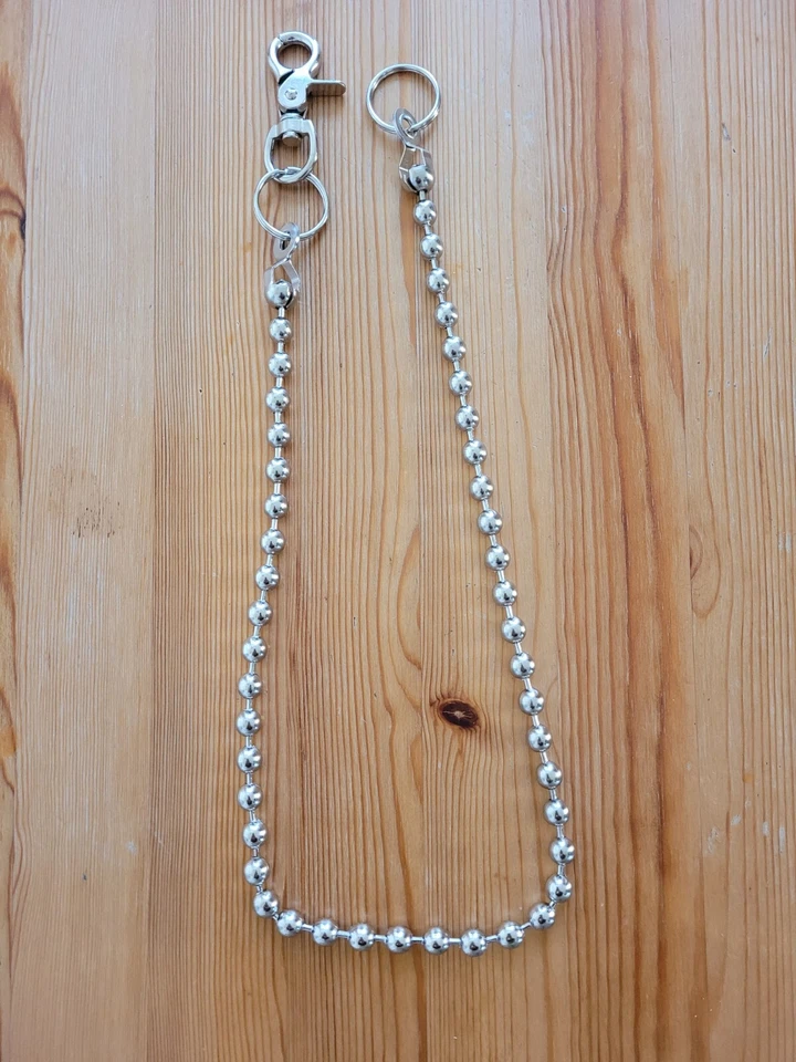 Correa duradera plateada de 24" de 9,5 mm con bola de metal cadena de billetera de motociclista camionero Foto 4 de 4