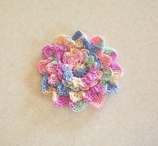 Crocheted Spring Pastel Shades 4-Layered Mum Flower Applique Medium Sewing