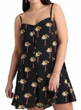 Palm Strappy Playsuit Button Through Adjustable Second Script 18 Uk BNWT Black