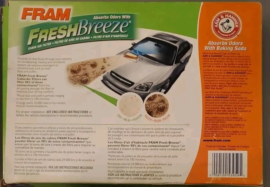 Filtro de aire de cabina Fram Fresh Breeze con ¡NUEVO! Bicarbonato de sodio Arm & Hammer - CF10550 Foto 2 de 3