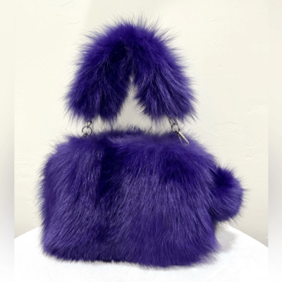 Purple Handmade Dyed Silver Fox Fur Camera Bag/Crossbody & 3 Strap Styles