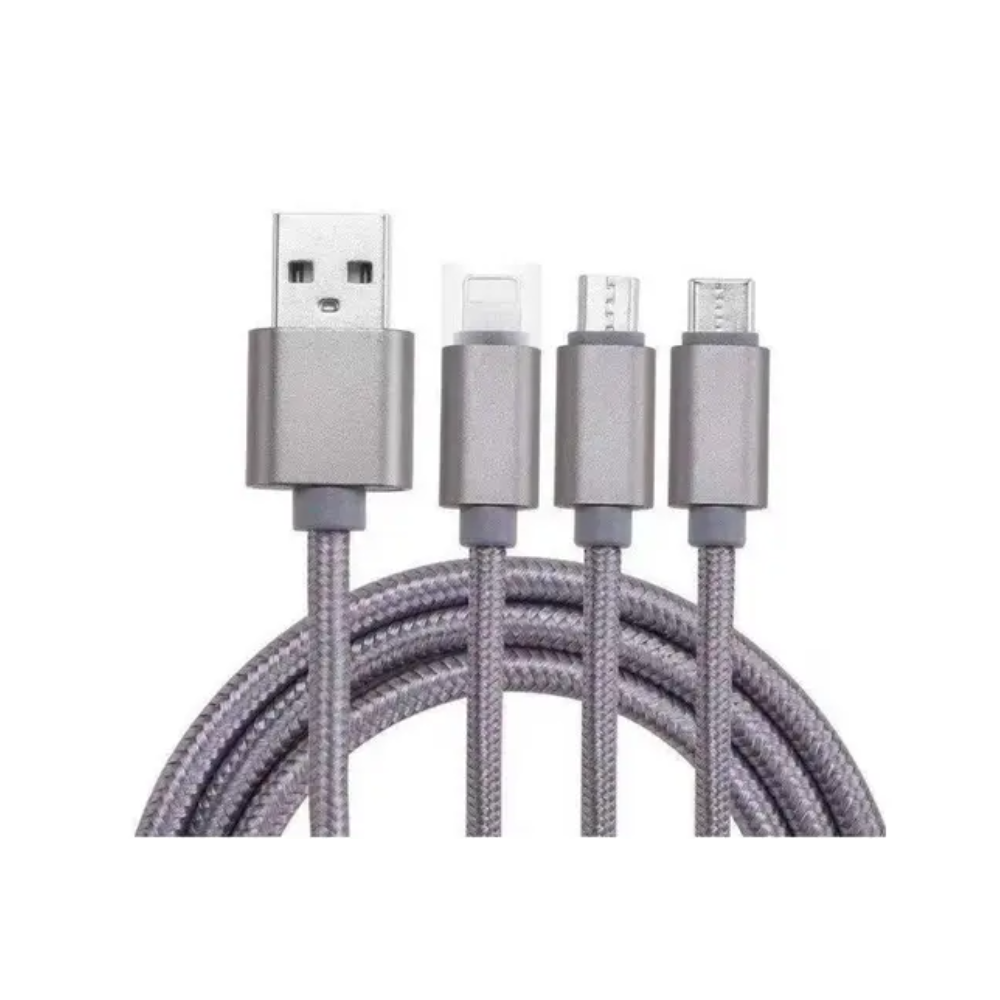3 In 1 Type C Micro Nylon Usb Cable 1.2M Gray nylon Cables & Adapters