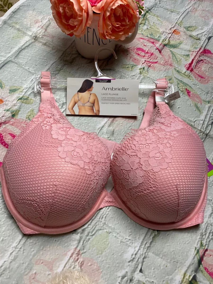 NWT Ambrielle Size 42DD Light Pink Lace Plunge Bra Underwire Lift Full  Figured