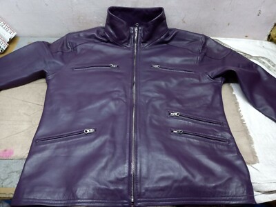 Men s Purple Leather Biker Jacket Genuine Lambskin Motorcycle Moto Sports Coat