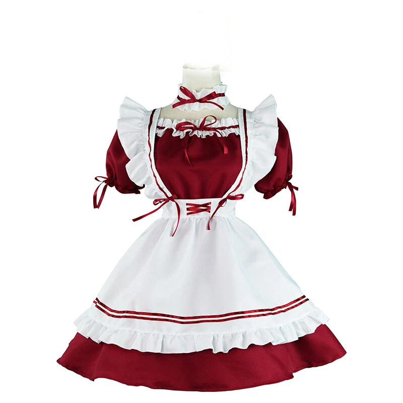 red french maid dress Red Cute Lolita Maid French Maid Dress Girls Woman Amine Cosplay Costume Waitress Maid Party Stage Costumes S-5xl Sizes