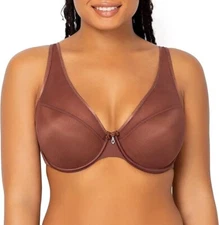 Curvy Couture Women's Plus Size Sheer Mesh T-Shirt Bra 1311 Chocolate 34H US