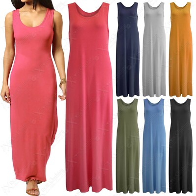 Nuovo da Donna Jersey Maxi Abiti lungo Estate Look Vacanza Vestito Boho  Hippie | eBay