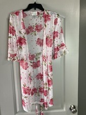 California Dynasty Robe Ivory Floral Lace Sz Small-Women  s- Pink Floral-NWOT