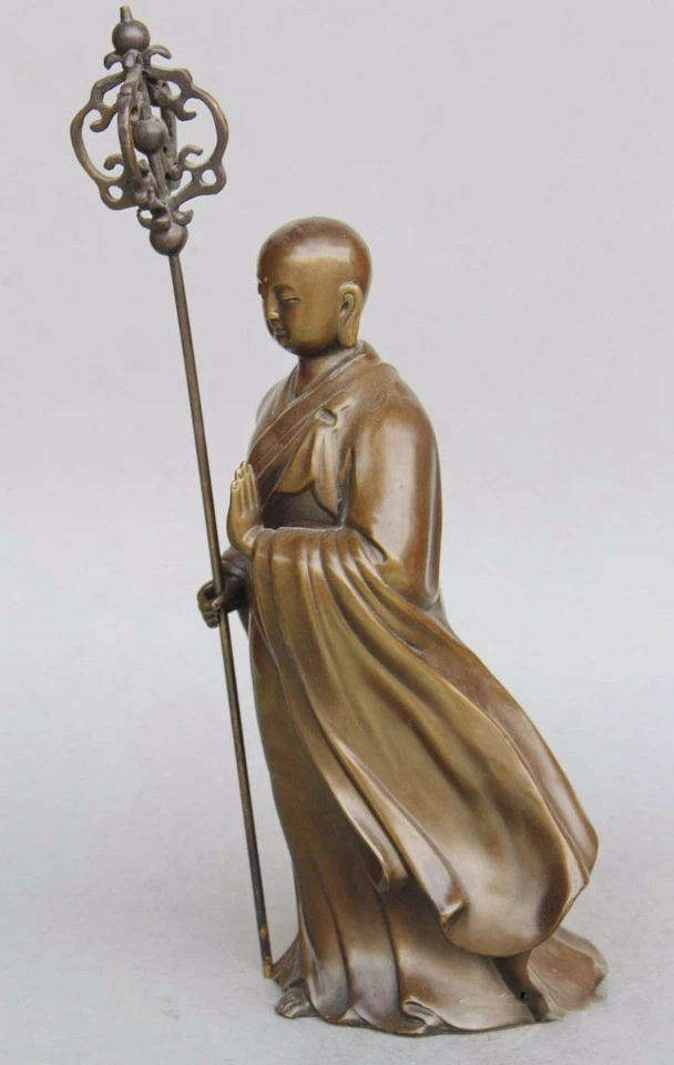 Китайская статуэтка Будды из чистой бронзы Тан Сен Цзанг Кситигарбха Бодхисаттва - Изображение 3 из 4