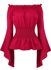 Light Wine Red Victorian Renaissance Blouse Off Shoulder Long Sleeves