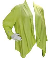 CHICO'S NWT 99 CHARTRUESE LINEN ASYM BLAZER JACKET ADJ. SLEEVES-WSHBL-SZ:2 12