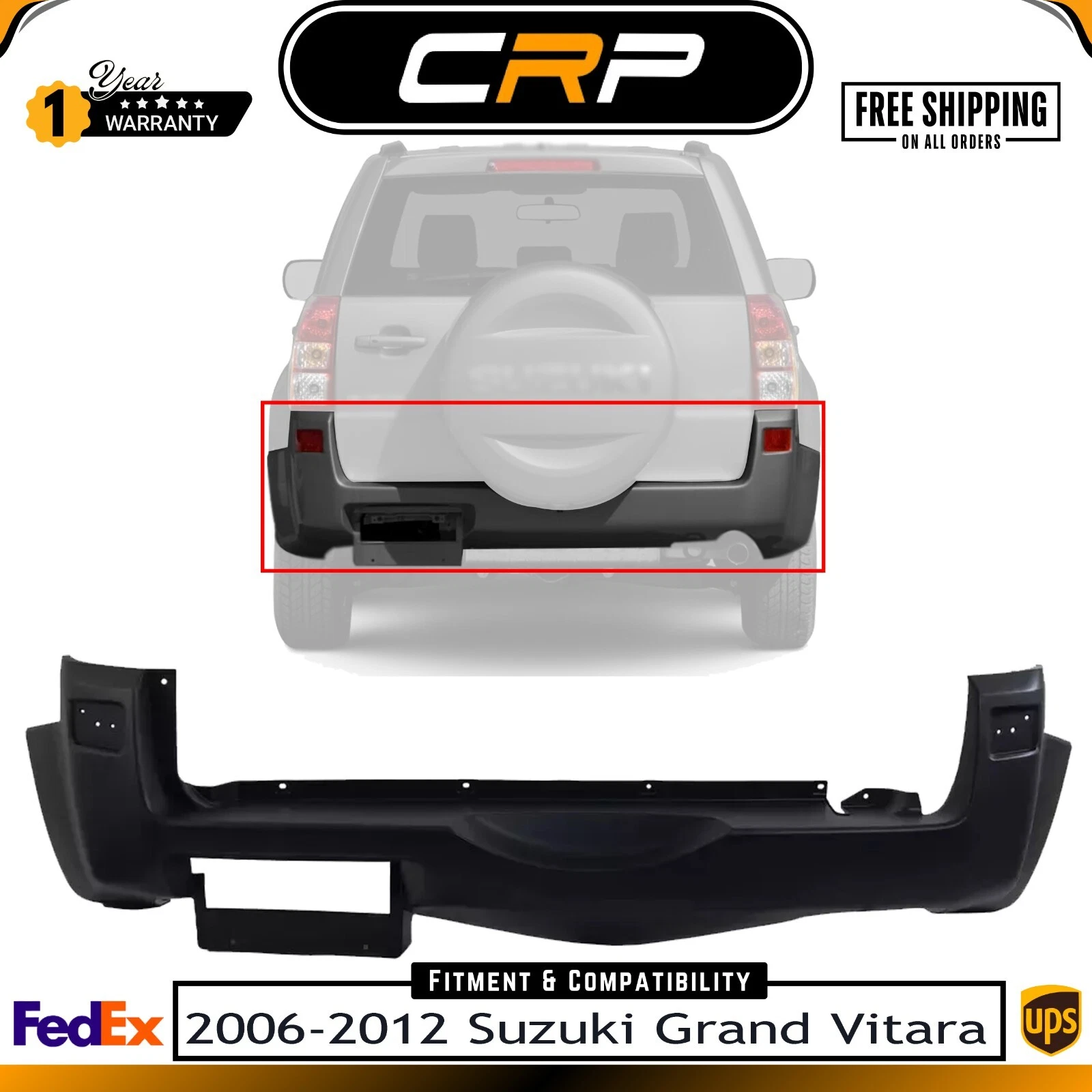 Rear Bumper Cover Primed For 2006-2012 Suzuki Grand Vitara