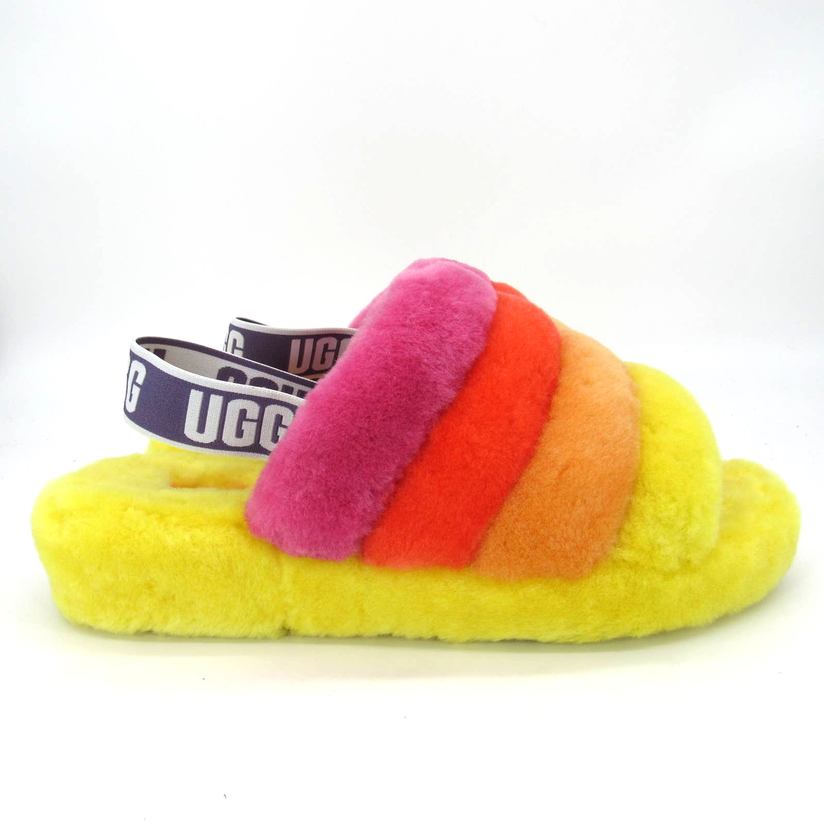 UGG PRIDE FLUFF YEAH SLIDE SLIPPERS IN RAINBOW YELLOW SZ 10