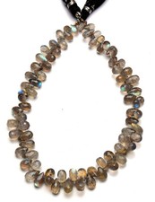 Natural Gem Fire Labradorite 7x4 to 8x5mm Faceted Teardrop Briolette Beads 9"