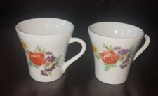 Set of 2 Vintage Coffee Cups Flowers Ceramic White 50 mL Volume Handpainted