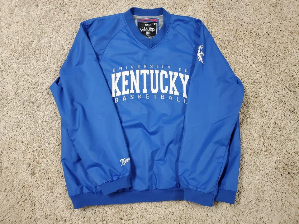 KENTUCKY BASKETBALL V-NECK PULLOVER LINED WINDBREAKER FRANCHISE CLUB SZ L BLUE - Image 3 of 4