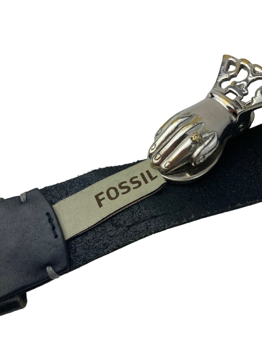 Fossil Genuine Leather Solid Black Belt Mens Size 38 Silver  display picture 1