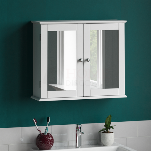 Priano Bathroom Mirror Wall Cabinet Double Doors Mirrored Cupboard Wooden White - Picture 1 of 8