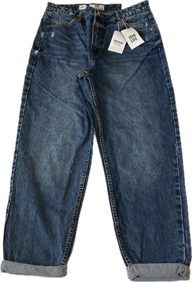 Bershka Denim Mom Jeans Womens Size 10 Blue Cuffed