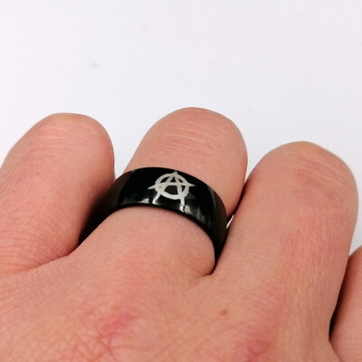 Hip-Hop Anarchy Rings Stainless Steel Mens Smooth Black Rings for Cool ...