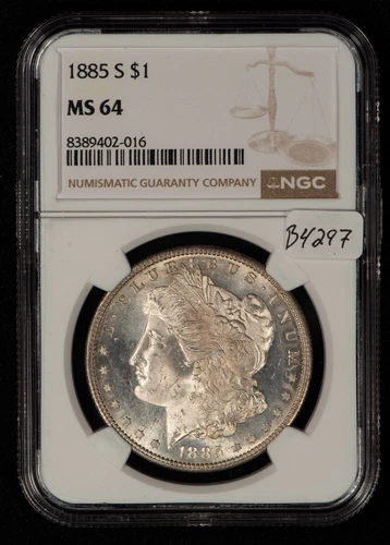 1885-S $1 Morgan Silver Dollar - PQ Semi Proof-Like Key Date - NGC MS 64 - B4297