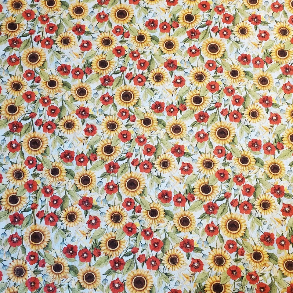 Tela de girasoles y amapolas Susan Winget 100 % algodón FQ HY BTY por yarda Foto 3 de 4