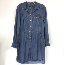 Tommy Hilfiger Womens 8 Shirt Dress Blue Chambray Denim Roll Tab Long Sleeve